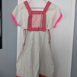 Hmong inspired dress cotton, tradl weaving, poms